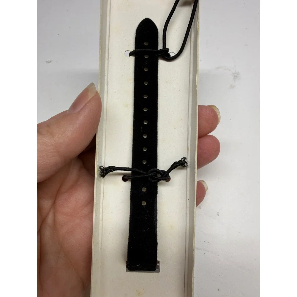Avon Vintage Rhinestone Accent Watch Silver Tone Black Velvet Strap 2002 NIB
